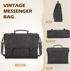 IGOLUMON Messenger Bag for Men 15.6 inch Vintage Leather Waterproof Laptop Briefcase Large Computer Laptop Bag Leather Satchel Bag Retro Shoulder Bag, Grey