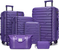 6 Piece Luggage Sets with Bags, Lightweight Expandable Checked Luggage Sets, Hardshell ABS Spinner Wheels Carry on Suitcase with TSA Lock, for Travel, Women Men (Purple, 18/20/24/28inch+2bags)