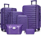 6 Piece Luggage Sets with Bags, Lightweight Expandable Checked Luggage Sets, Hardshell ABS Spinner Wheels Carry on Suitcase with TSA Lock, for Travel, Women Men (Purple, 18/20/24/28inch+2bags)