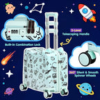 Kids Ride-On Suitcase with Cute Ears, DIY Graffiti Coloring Design, 20" Carry-On Luggage with 4 Spinner Wheels, Pull Rope & Combination Lock – Rideable Travel Case for Toddlers & Children(Green)