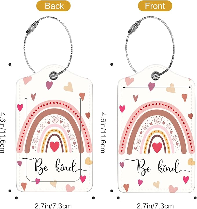 2Pack Luggage Tags for Suitcases, Cute Unique Pu Leather Cruise Luggage Tag with Privacy Cover ID Label Address Card and Metal Ring Suitable for Women Men Kids Travel Bag Rainbow Heart