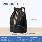 JELUTAR Drawstring Backpack Gym Bag with Shoes Compartment for Soccer, Basketball, Swim, Water-Resistant String Backpack Beach Cinch for Women Men, Black Gold