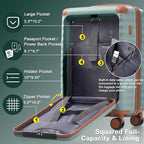 5 Piece Luggage Set w/TSA Locks & USB Port, Front Opening Hard Shell Luggage Sets, Expandable Suitcase Set with Wheels and Cup Holder(20"/24"/28") (Blue Green)