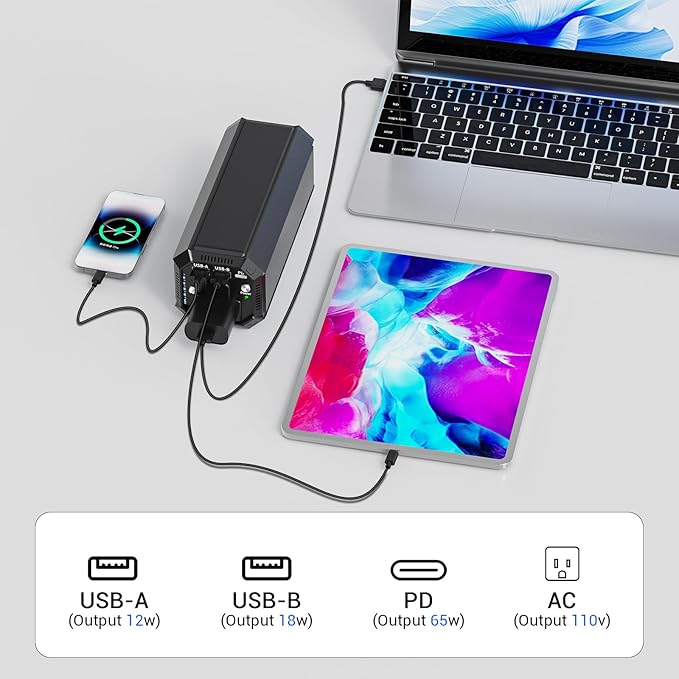 MAHUEEOL Power Bank with AC 100W,Portable Laptop Charger,98Wh/27000mAh External Battery for Laptop,PD 65W Type-C,Compatible for Outdoor RV Camping Travel Emergency Backup Home