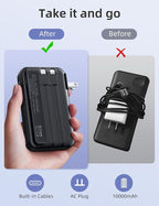 RORRY Portable Charger Built in Cables, AC Wall Plug In Portable Charger Power Bank 10000mAh Travel Battery Pack 22.5W Fast Charging for iPhone 17/16/15 Samsung Galaxy S25/S24/S23 Pixel LG iPad, Black