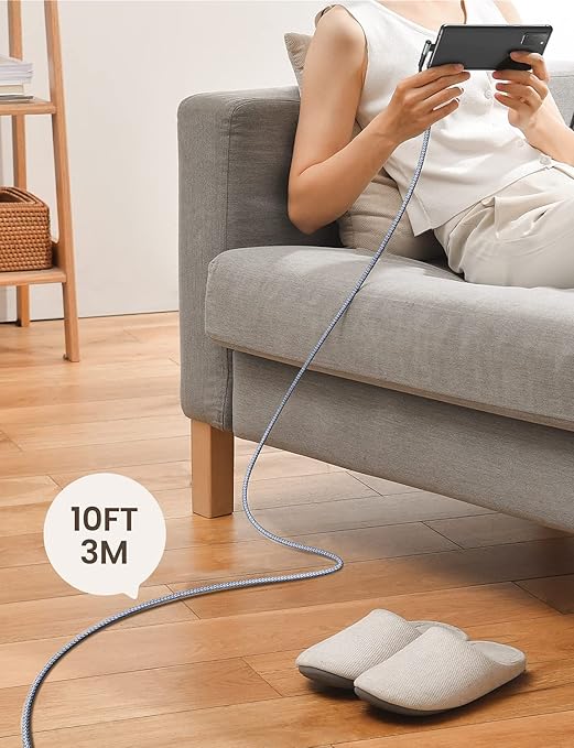 AINOPE USB C Cable 10FT 3.1A Type C Charger Fast Charging, Right Angle USB Type C Cable, Nylon Braided USB C Charging Cable Compatible with Galaxy S10 S9 S8 Plus, A51 A11 A10 A20, LG V50 V40 G8 G7