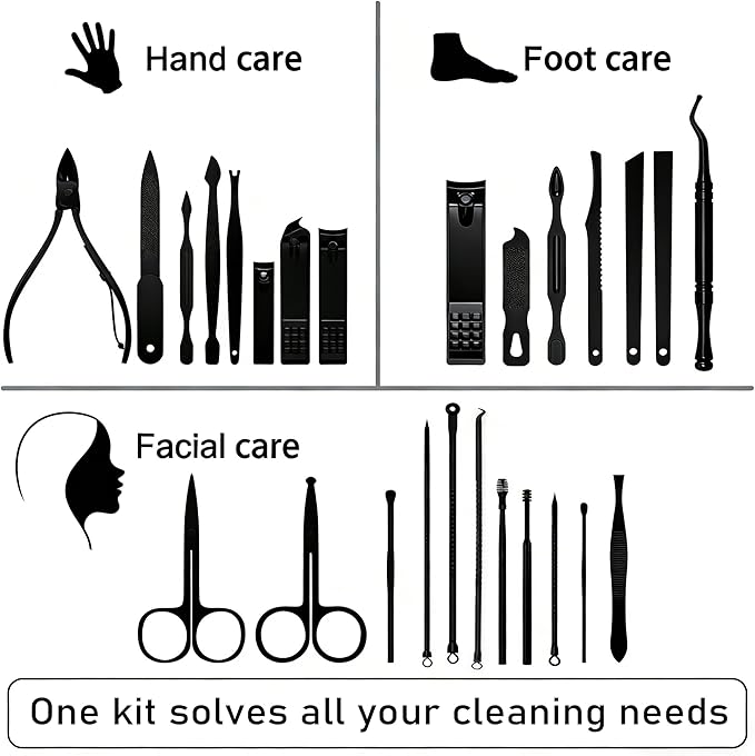 Premium 26-in-1 Manicure & Pedicure Kit – Stainless Steel Nail Clippers Set with Brown PU Leather Travel Case for Men & Women
