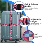2 Pack Luggage Straps for Suitcases, Adjustable Travel Belt with Double Lock and Quick Release Buckle, Heavy Duty Nylon Bag Packing Strap, Bright Identifiers Business Travel Accessories-Colorful Block