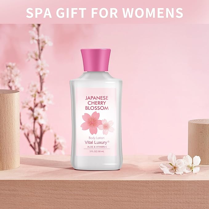 Bath and Body Travel Gift Set, 3pcs Travel Size Shower Gel Body Lotion Fragrance Mist Christmas Birthday Gift TSA-Friendly for On-the-Go Self-Care (3PCS, Japanese Cherry Blossom)