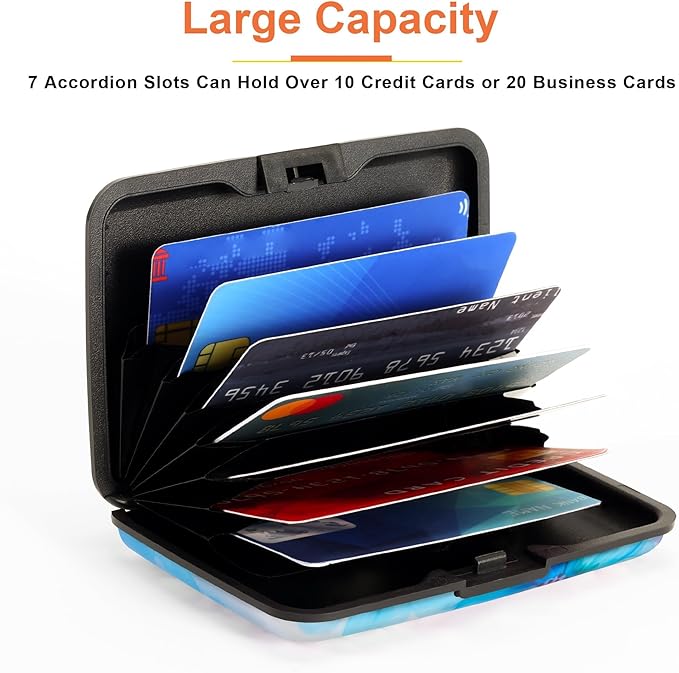 Mayski Credit Card Holder, RFID Blocking, Aluminum Alloy Hard Case, Small Mini Business Metal Wallet for Women Men, Blue Flower
