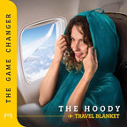 Travel Blanket Airplane Compact with Hoodie – 2in1 Airplane Travel Accessories from Plane Blanket to Travel Pillow with Luggage Strap, Soft Handle & Secure Pocket