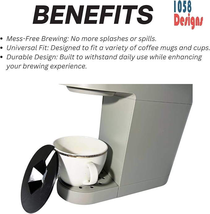 Coffee Mug Cup Splash Splatter Guard Screen compatible with Keurig and other single serve brewing machines by 1058 DESIGNS (Black)