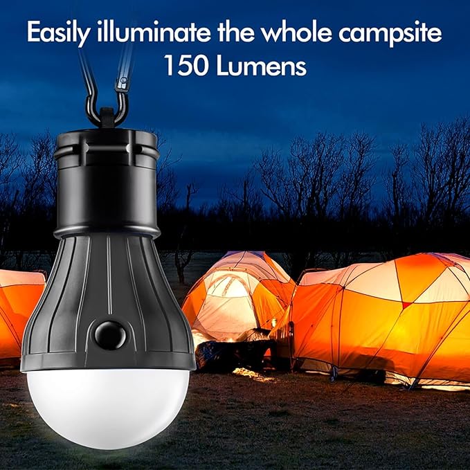 FLY2SKY Portable LED Tent Lamp Emergency Lights with Hook, Hurricane Bulb Lantern Equipment for Camping, Hiking, Backpacking, Fishing Outage, Multicolor, 4 Pack