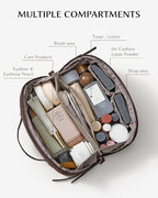 EACHY Travel Makeup Bag, Large Toiletry Bag for Women, Flat-Opening Organizer Pouch with Compartments