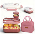 Lunch Bento Box Set - 3 Compartment Containers for Kids and Adults,lunch box for women with Thermo Lunch Bag, Leak-Proof and BPA-Free - Built-in Utensil Set,Sauce - Dishwasher Safe-Claret