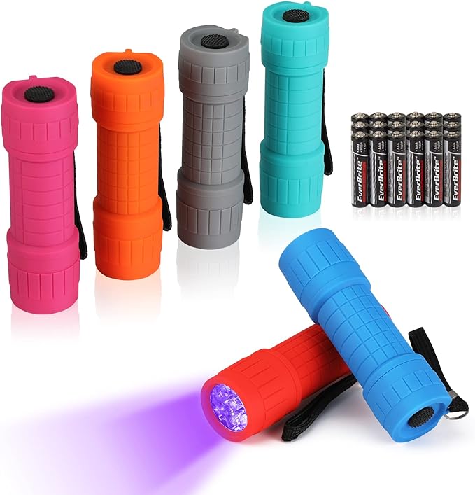 EverBrite Black Light Flashlight 6-Pack, UV Mini Flashlight, 9-Led 395nm Detector for Pet Urine, Stains, Scorpions, 18 AAA Batteries Included