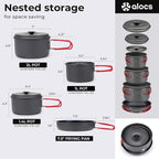 Alocs Camping Cookware Set Camping Gear, Compact Camping Pots and Pans Set, Durable Hard Alumina Camping Cooking Set for Outdoor Backpacking Camping Hiking Picnic, Included Mesh Carry Bag