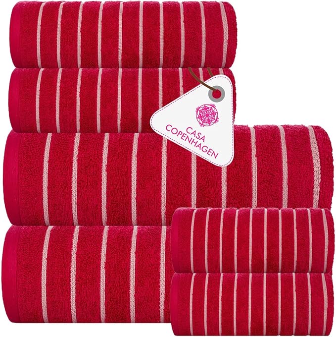 CASA COPENHAGEN Ecstatic 6Pcs 100% Egyptian Cotton Large Designer Towels Gift Set- Pink, 600GSM, 2Bath 2Hand 2Washcloths, Bath Towels for Bathroom Set for Women & Men