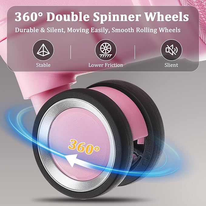 4 Piece Luggage Set, Hardside Expandable Lightweight Suitcase with 360° Mute Spinner Wheels Luggage Sets, TSA Lock, 14/20/24/28 Inch Travel Luggage for Men, Women and Girls (Pink)