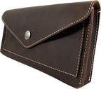 Hide & Drink, Full Grain Leather Large Female Wallet, Travel Organizer for Women, Vintage Money and Card Holder, Handmade, Bourbon Brown/White Stitching