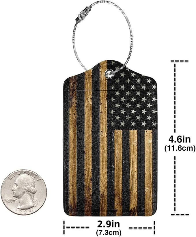 GACCAP 2 Pack Luggage Tags for Suitcase, Privacy Cover ID Label with Stainless Steel and Address Card for Travel Bag Backpack Cruise Ship Essentials Tag Women Men - Wood American Flag