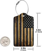 GACCAP 2 Pack Luggage Tags for Suitcase, Privacy Cover ID Label with Stainless Steel and Address Card for Travel Bag Backpack Cruise Ship Essentials Tag Women Men - Wood American Flag