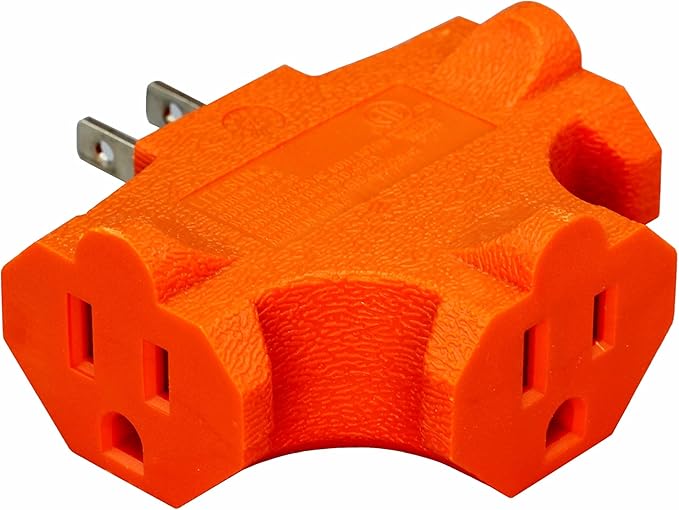 Projectpak 3 Outlet T Shaped Wall Plug Grounding Adapter Splitter Extender Triple Tap – Durable Grounded Power Tap | 3 Pack (Orange)