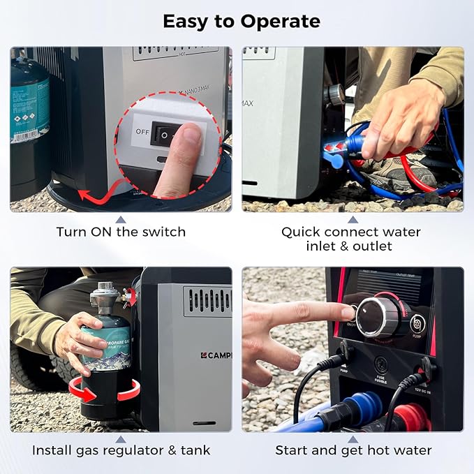 CAMPLUX Nano 3 Max, Portable Propane Water Heater & Shower Pump, Rechargeable Portable Shower System, CSA Certified Safety, Instant Hot Water for Camping, Hiking, Glamping & Vacationing