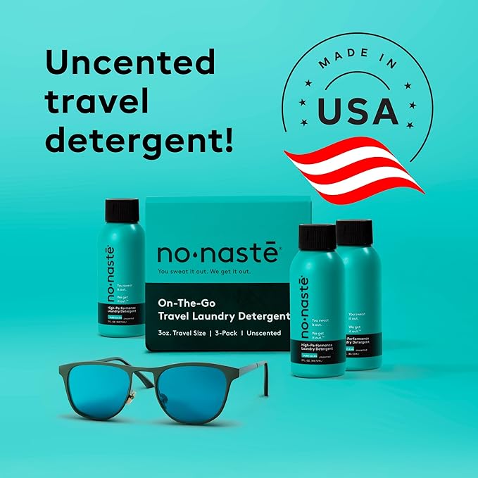 Nonaste Travel Laundry Detergent Pure Clean, (3 Fl Oz, Pack of 3) – Unscented Travel Size, Portable and Lightweight Powerful Enzyme Cleaning Detergent | EWG VERIFIED Laundry Essentials