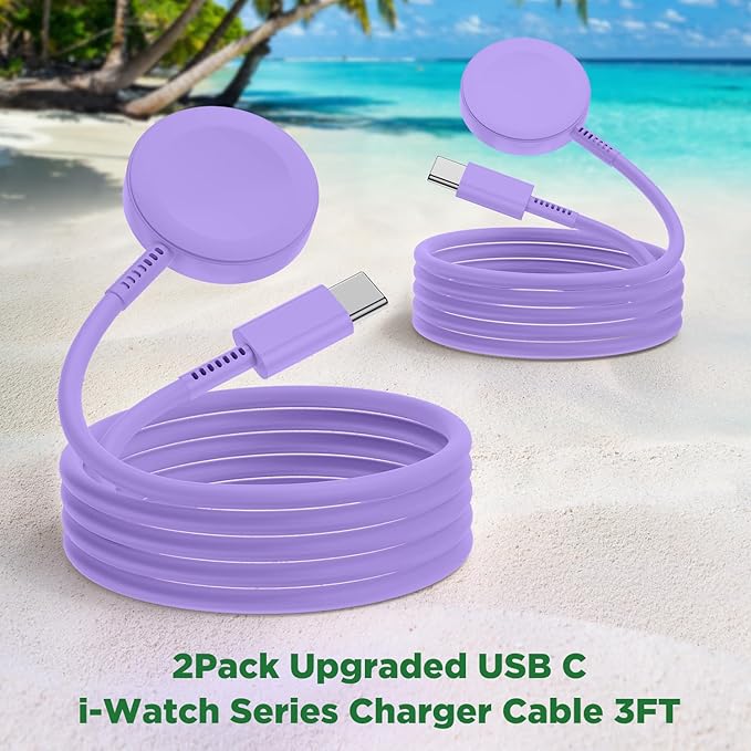 2Pack for Apple Watch Charger Cable, 3FT USB C to Magnetic Wireless Fast i-Watch Charging Cord [Portable], Compatible with iWatch Series Ultra/9/8/7/6/SE/SE2/5/4/3/2 - Purple