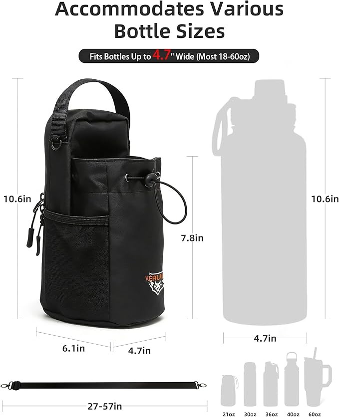 Magnetic Gym Bag for Men Women Magnetic Gym Water Bottle Bag with Phone Pocket & Crossbody Strap Water Bottle Holder for Gym & 5 N52 Strong Magnets for Sports, Travel, Fitness, Gifts