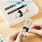 20 Pcs Black Silicone Cable Ties, Reusable Cable Straps Wire Organizer, Cable Management Cord Organizer for Fastening Earphone Phone Charger Home Office Desk Kitchen Appliances Cable Cords Wires