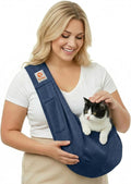 Tomkas Small Dog Cat Sling Carrier Puppy Purse Travel Wrap Soft Crossbody Pet Bag (Dark Blue, M - Classic Pocket & Classic Strap)