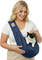 Tomkas Small Dog Cat Sling Carrier Puppy Purse Travel Wrap Soft Crossbody Pet Bag (Dark Blue, M - Classic Pocket & Classic Strap)