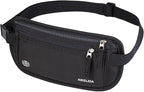RFID Blocking Money Belt - Passport Holder & Travel Wallet, Slim Hidden Fanny Packs for Women Men - Black
