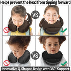 BUYUE Kids Travel Pillows for Airplane, Memory Foam 360° Head Support Sleeping Essentials for Boys Long Flight, Skin-Friendly Soft Neck Pillow for Traveling in Car Seat, (Small, Brown Grey, 40-90 lbs)