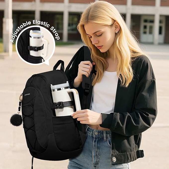 LOVEVOOK Mens Backpack with Giant Tumbler Holder Pocket,15.6 Inch Everyday Laptop Backpack Commuter Travel Work Computer Bag for Women,Waterproof Hiking College Teacher Back Pack Casual Daypack,Black