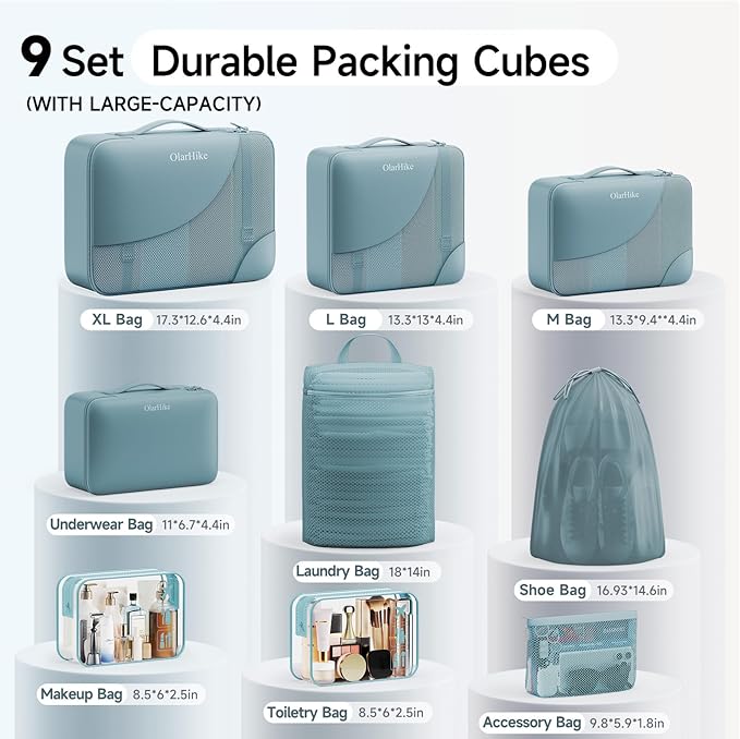9 Set Packing Cubes for Travel, Gifts for Women Mom,Anti-Tearing Suitcase Organizer,OlarHike Vacation Essentials & Accessories for Cruise Ship