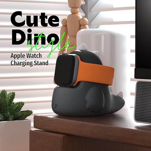 ELETIUO Charger Stand Compatible with Apple Watch Series Ultra2/Ultra/10/9/8/SE2/7/6/SE/5/4/3/2/1 (49/46/45/44/42/41/40/38mm),Dinosaur iWatch Charging Dock,Supports Nightstand Mode,Black