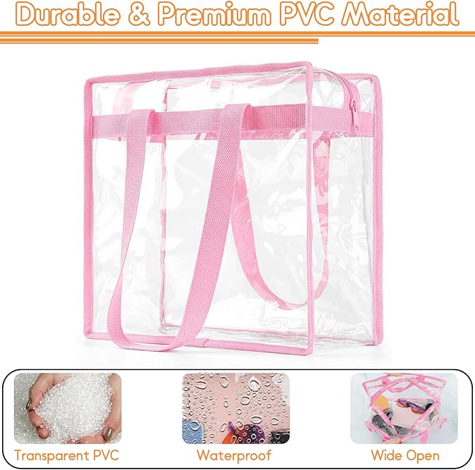 Hoiny Clear Bag for Stadium Events Approved, 12x6x12 Large Transparent Tote Bag with Zipper for Gym Concert Sports Festivals