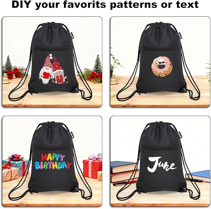 HOLYLUCK Drawstring Bags Backpack Sackpack Cinch Bags for Sports, Gym, Travel, Beach (Black)