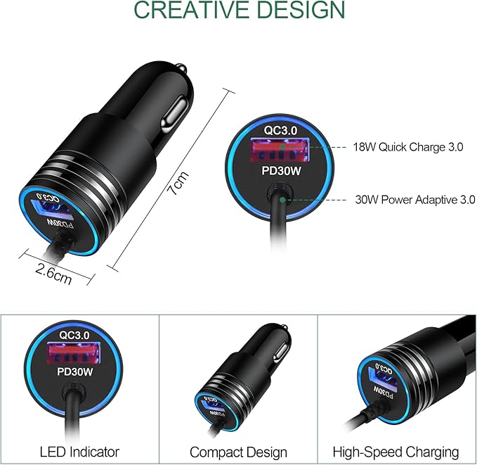 USB C Car Charger, 48W Super Fast Charging Type C Car Adapter for Samsung Galaxy S26 Ultra S25 S24 S23 S22 S21 S20 A56 A36 A16 A15 A14, iPhone 17 16 15 Pro Max, Android Car Charger with USB C Cable