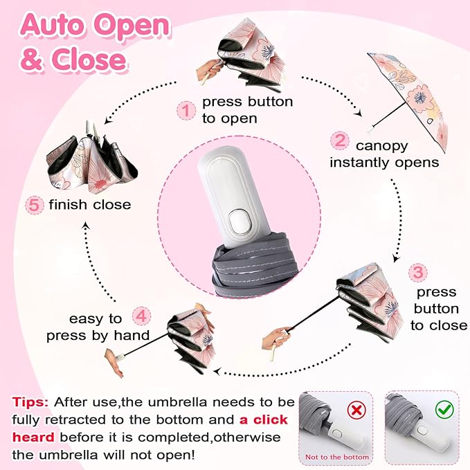 Kids Folding Umbrella Auto Open/Close Umbrellas for Rain Round Corner Safe Design UV Resistant Automatic Children Travel Umbrellas Reinforced Canopy 360° Reflective Strip Lightweight for Girls & Boys