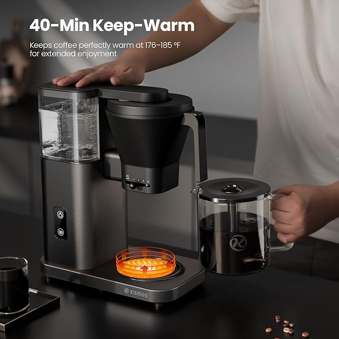 Kismile SCA-Certified 8 Cup Drip Coffee Maker, Pour Over Coffee Machine with 3s Instant Heat 197–205℉, Adjustable Flow Control, Removable Water Tank, Deep Cold Brew & 40 Min Keep Warm (Light Grey)