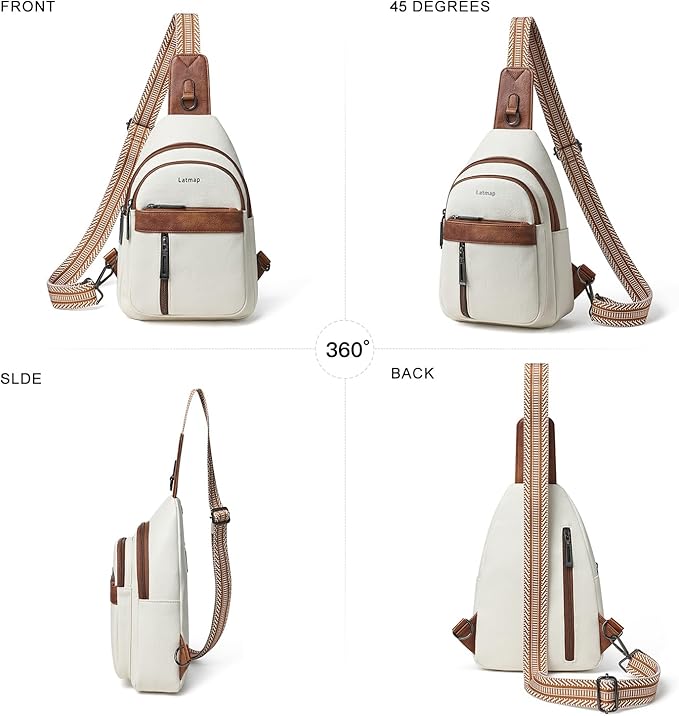 LATMAP 7L Sling Bag For Women Men Backpack Fanny Pack Crossbody Chest Travel Shoulder Belt Bags Purse Handbag PU Leather