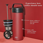 ESPRO Go P0 Ultralight French Press Coffee Maker for Travel, Vacuum Insulated Stainless Steel, 16 Ounces, Cranberry
