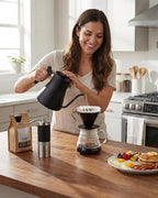 AGOGO V60 Coffee Dripper - Unbreakable 304 Stainless Steel Pour Over Cone for Travel & Camping, Includes 50 Paper Filters & Barista Towel - Black