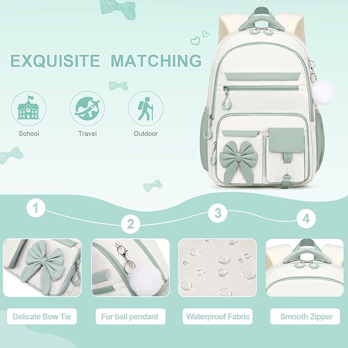 DIGOBAY Backpack for Girls, 3PCS Girls Backpack for School with Lunch Bag Pencil Case, Cute Kids Teens Bookbag for Kindergarten Elementary Preschool Middle School