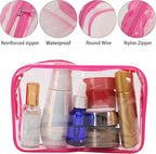 Tbestmax 10 Pcs Clear Cosmetic Bags Small Makeup Bags Portable Waterproof Travel Toiletry Bags Organizer Rose Red, 7.5"x 4.8"x 2.3"