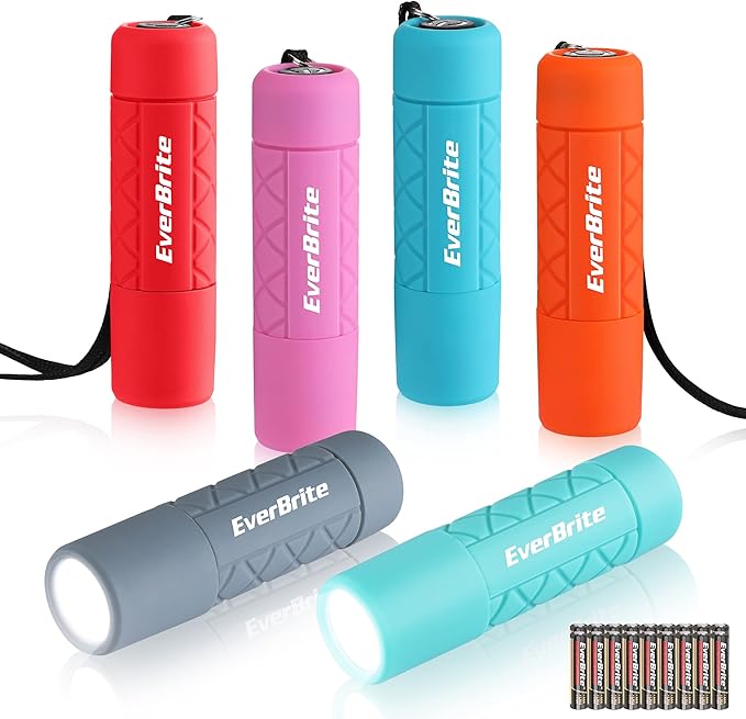 EverBrite 6-Pack Mini Flashlight Set, Small Multicolor Flashlights with Lanyard, 1W Led for Camping, Hiking, Emergencies, 18 AAA Batteries Included, Gift for Christmas Birthday Anniversary